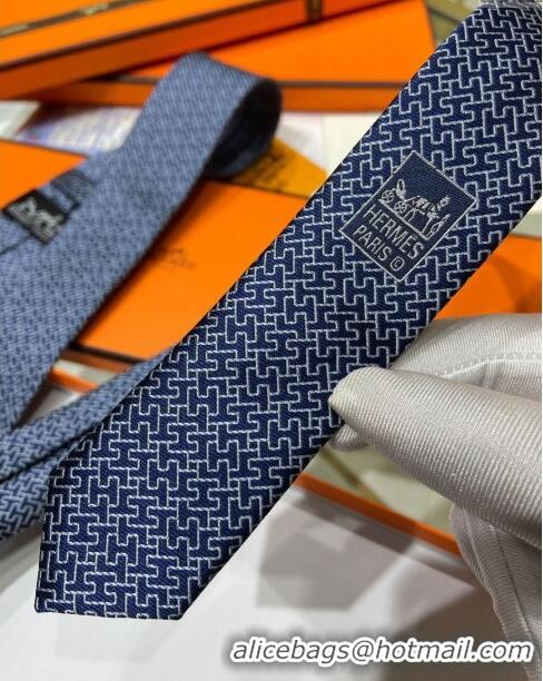 New Stylish Hermes H Silk Tie H92113 Blue 2023 