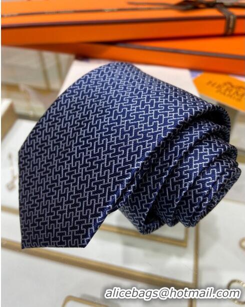 New Stylish Hermes H Silk Tie H92113 Blue 2023 