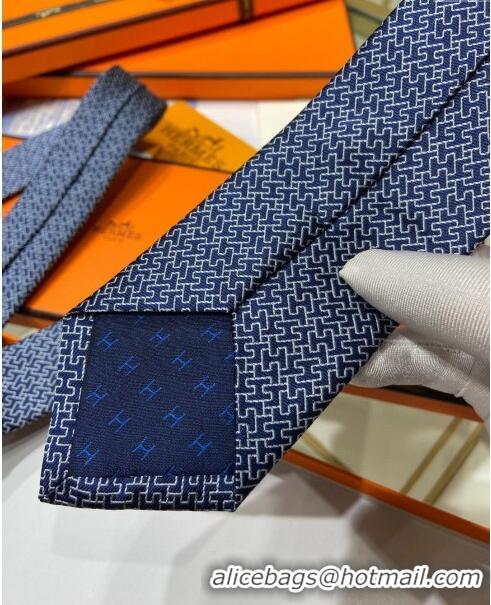 New Stylish Hermes H Silk Tie H92113 Blue 2023 