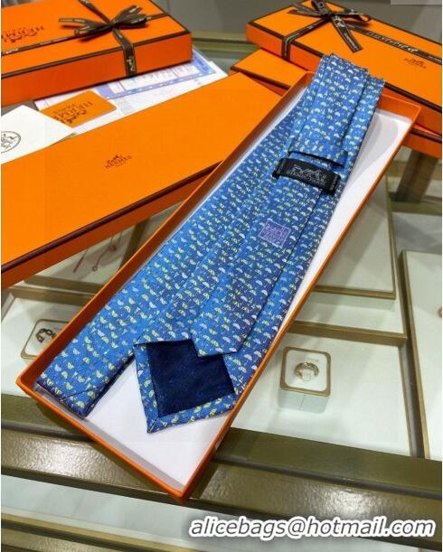 Spot Bulk Hermes Tie 7 Infini Silk Tie H92117 Blue 2023