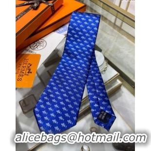 Cheap Luxury Hermes H Games Silk Tie H92119 Blue 2023 