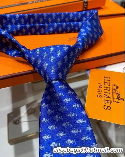 Cheap Luxury Hermes H Games Silk Tie H92119 Blue 2023 