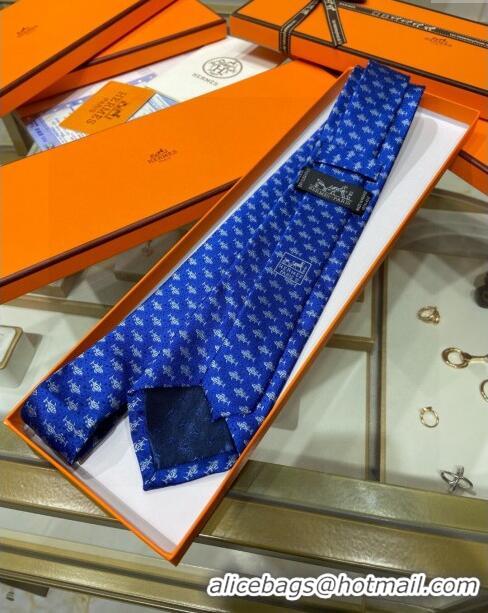 Cheap Luxury Hermes H Games Silk Tie H92119 Blue 2023 