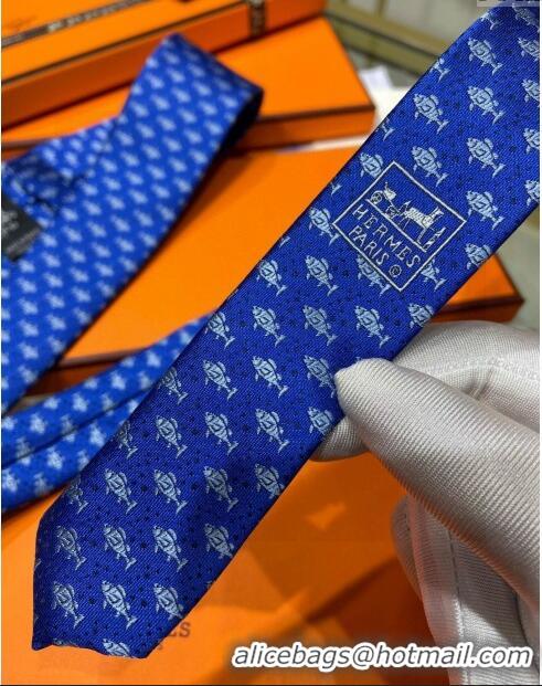 Cheap Luxury Hermes H Games Silk Tie H92119 Blue 2023 