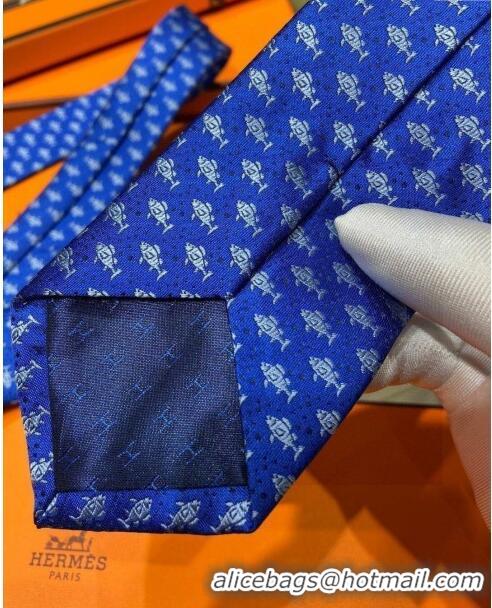 Cheap Luxury Hermes H Games Silk Tie H92119 Blue 2023 