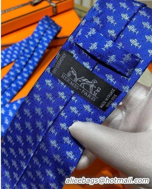 Cheap Luxury Hermes H Games Silk Tie H92119 Blue 2023 