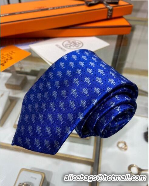 Cheap Luxury Hermes H Games Silk Tie H92119 Blue 2023 