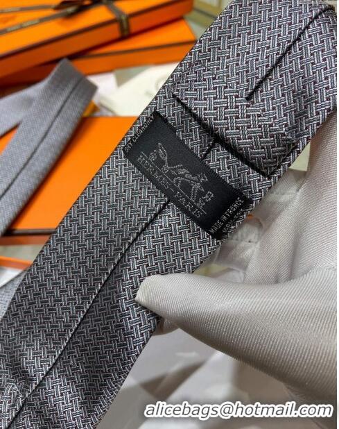 Inexpensive Hermes Tie 7 H au Maillon Silk Tie H92121 Grey 2023