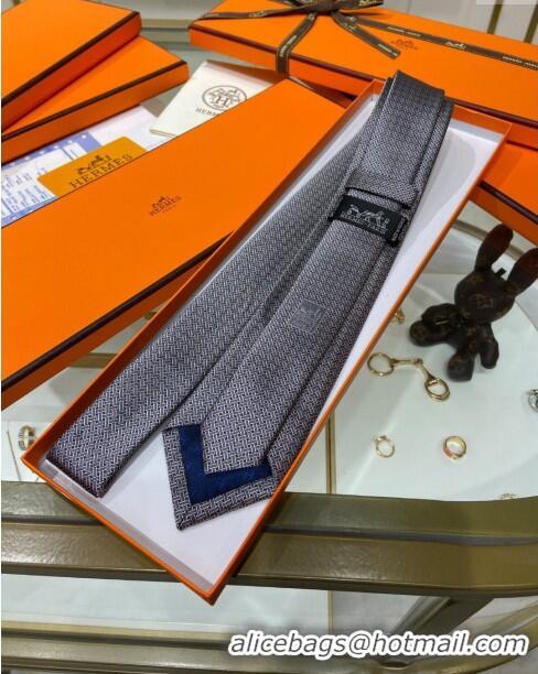 Inexpensive Hermes Tie 7 H au Maillon Silk Tie H92121 Grey 2023