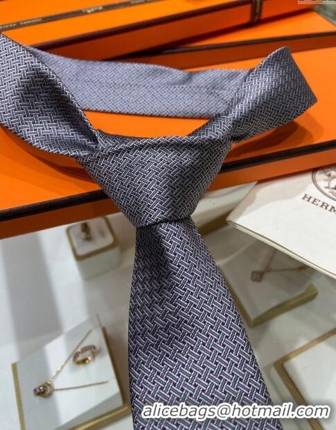 Inexpensive Hermes Tie 7 H au Maillon Silk Tie H92121 Grey 2023