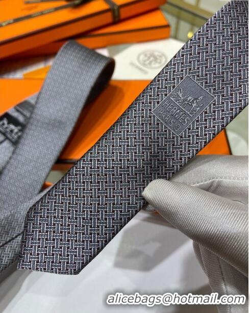 Inexpensive Hermes Tie 7 H au Maillon Silk Tie H92121 Grey 2023