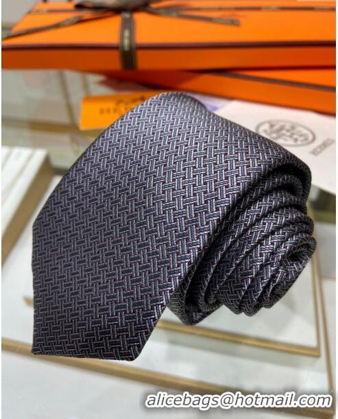 Inexpensive Hermes Tie 7 H au Maillon Silk Tie H92121 Grey 2023