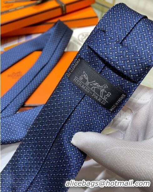 Low Cost Hermes Tie 7 H au Maillon Silk Tie H92122 Blue 2023