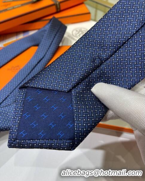 Low Cost Hermes Tie 7 H au Maillon Silk Tie H92122 Blue 2023