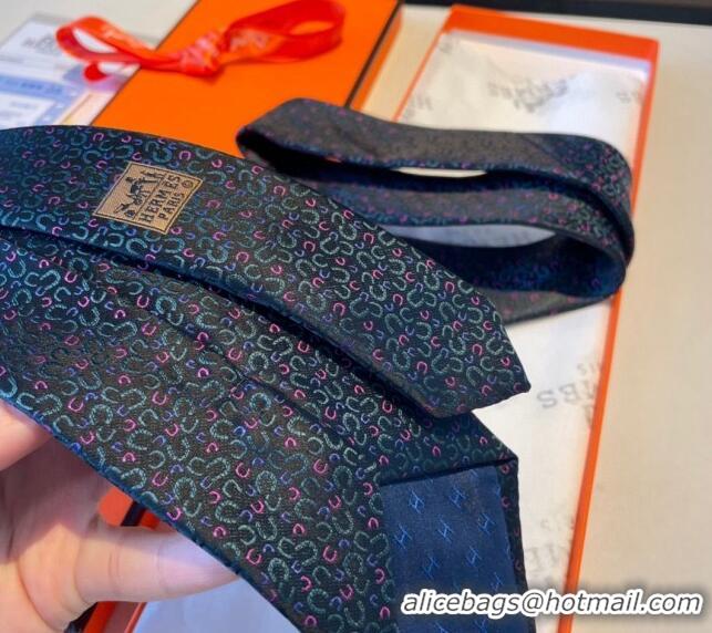 New Cheap Hermes Silk Tie in Horseshoe Embroidery 1122 Green 2023