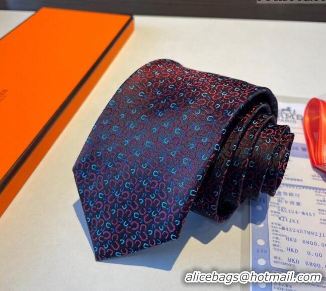 Best Quality Hermes Silk Tie in Horseshoe Embroidery 1122 Red 2023