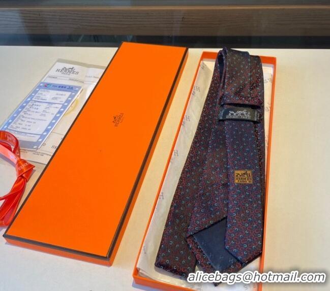 Best Quality Hermes Silk Tie in Horseshoe Embroidery 1122 Red 2023