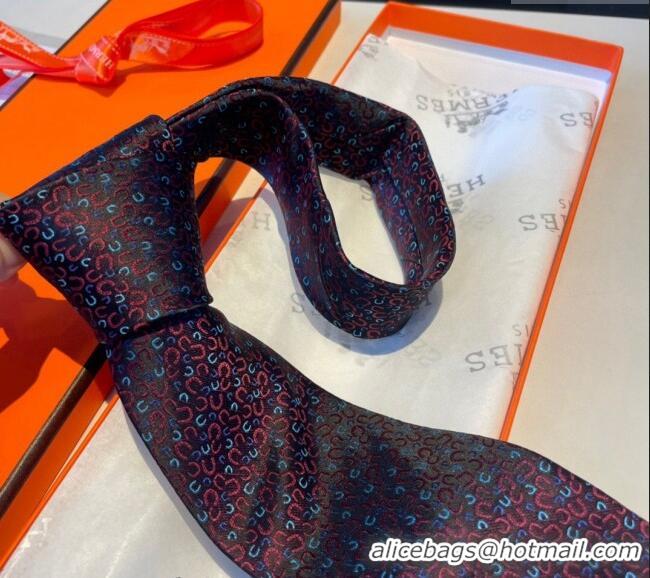 Best Quality Hermes Silk Tie in Horseshoe Embroidery 1122 Red 2023