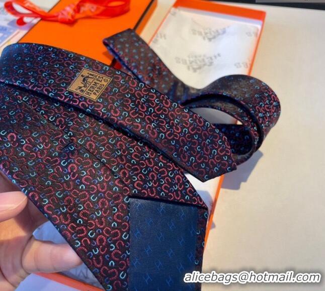 Best Quality Hermes Silk Tie in Horseshoe Embroidery 1122 Red 2023