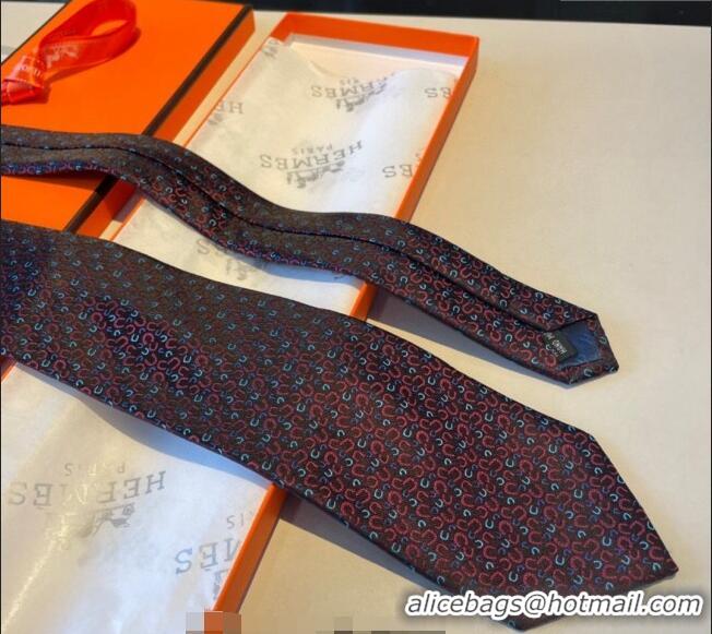 Best Quality Hermes Silk Tie in Horseshoe Embroidery 1122 Red 2023