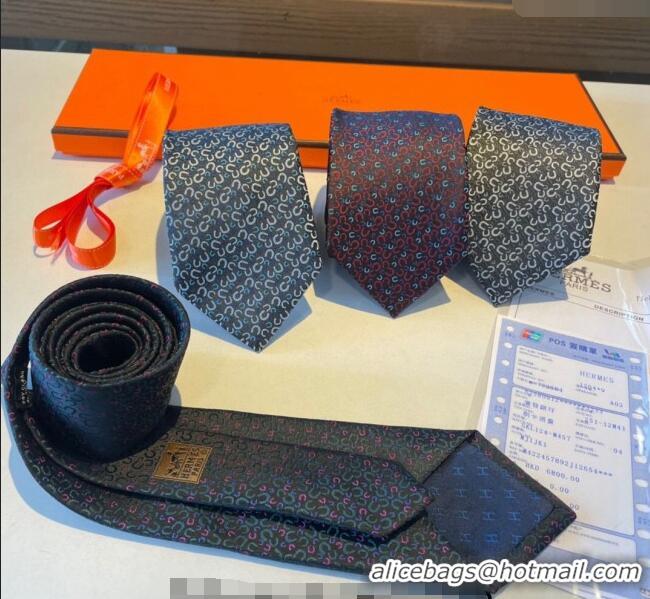 Best Quality Hermes Silk Tie in Horseshoe Embroidery 1122 Blue 2023