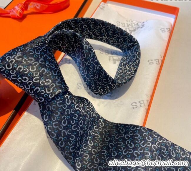 Best Quality Hermes Silk Tie in Horseshoe Embroidery 1122 Blue 2023