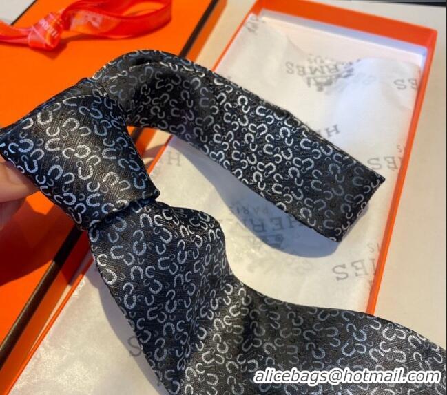 New Fashion Hermes Silk Tie in Horseshoe Embroidery 1122 White 2023