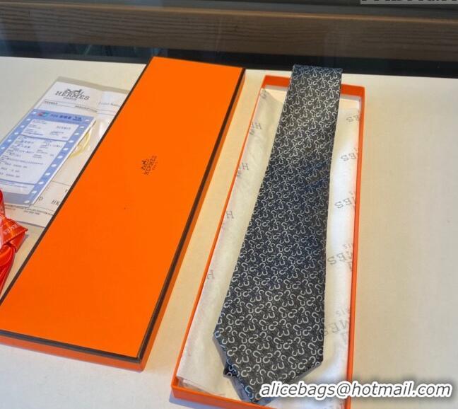 New Fashion Hermes Silk Tie in Horseshoe Embroidery 1122 White 2023