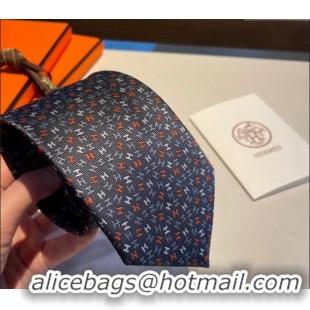 New Style Cheap Hermes Silk Tie in H Embroidery 1122 Dark Blue 2023