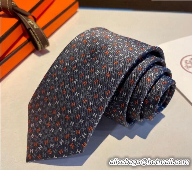 New Style Cheap Hermes Silk Tie in H Embroidery 1122 Dark Blue 2023