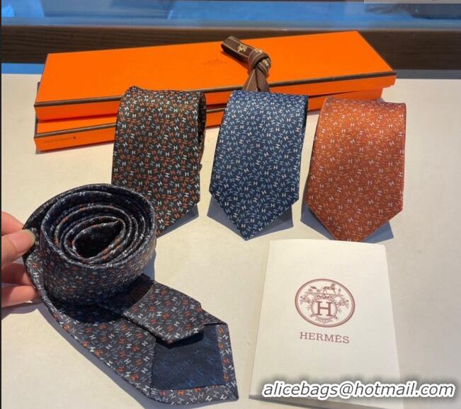 New Style Cheap Hermes Silk Tie in H Embroidery 1122 Dark Blue 2023