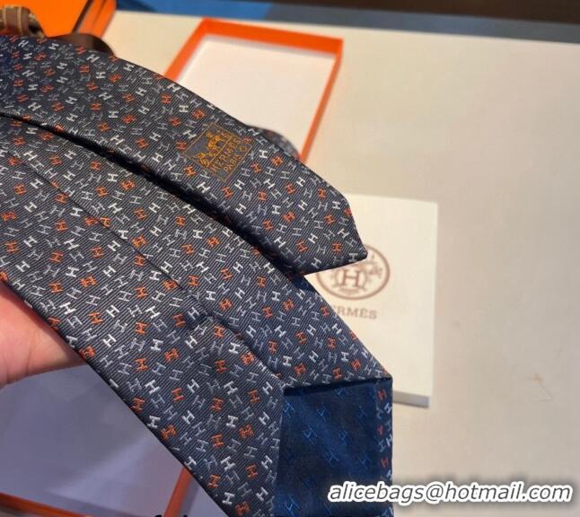 New Style Cheap Hermes Silk Tie in H Embroidery 1122 Dark Blue 2023