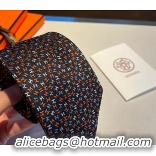 Buy Classic Hermes Silk Tie in H Embroidery 1122 Black 2023