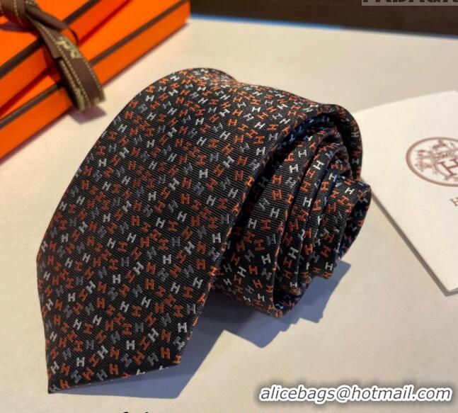 Buy Classic Hermes Silk Tie in H Embroidery 1122 Black 2023