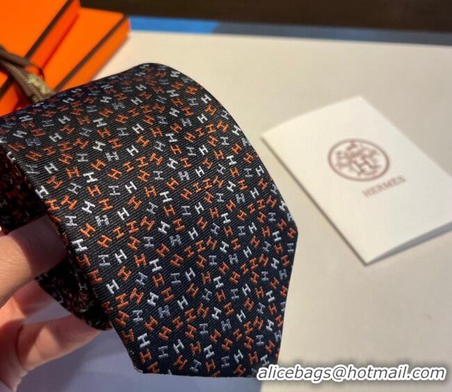 Buy Classic Hermes Silk Tie in H Embroidery 1122 Black 2023