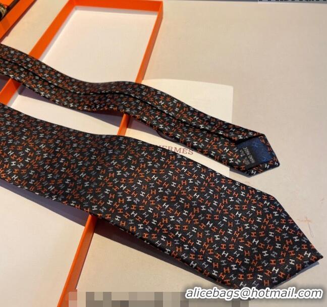 Buy Classic Hermes Silk Tie in H Embroidery 1122 Black 2023