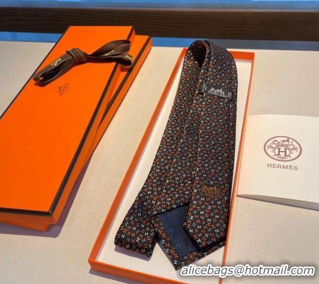 Buy Classic Hermes Silk Tie in H Embroidery 1122 Black 2023