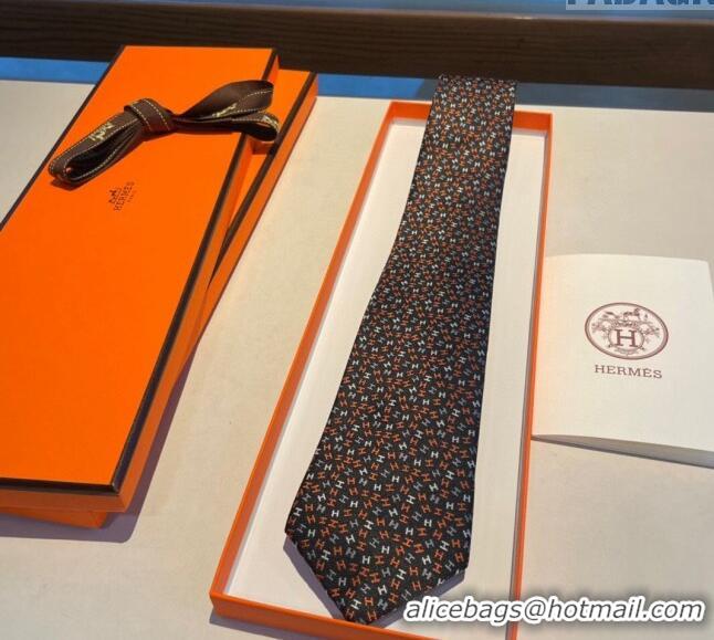 Buy Classic Hermes Silk Tie in H Embroidery 1122 Black 2023