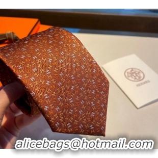 New Design Hermes Silk Tie in H Embroidery 1122 Orange 2023