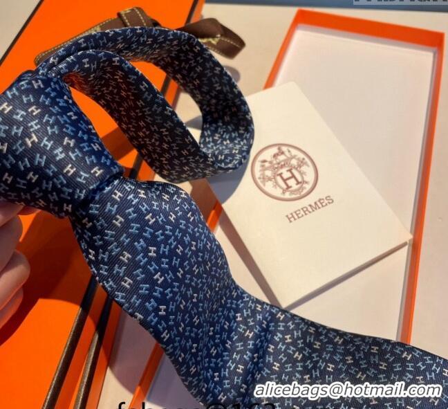 New Luxury Hermes Silk Tie in H Embroidery 1122 Navy Blue 2023