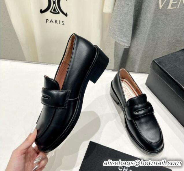 Top Design Chanel Calfskin Leather Loafers Black 701050