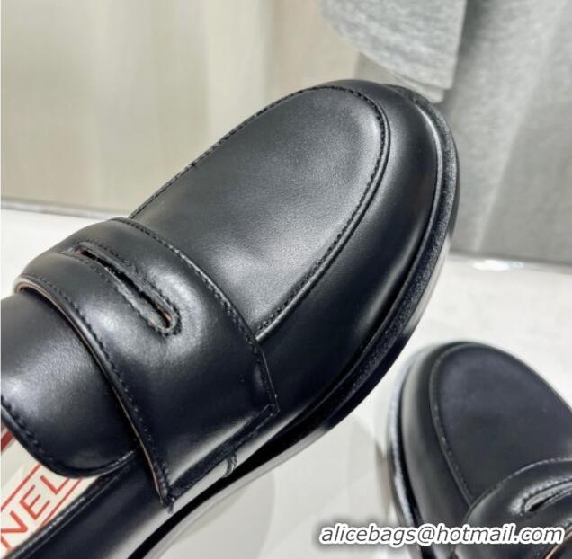 Top Design Chanel Calfskin Leather Loafers Black 701050