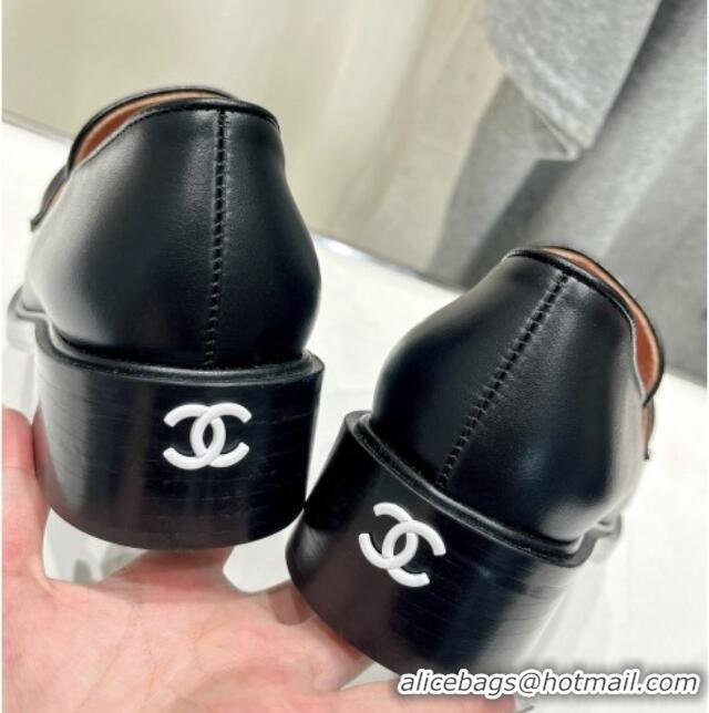 Top Design Chanel Calfskin Leather Loafers Black 701050