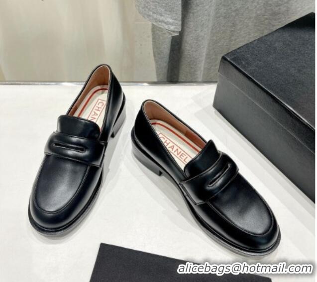 Top Design Chanel Calfskin Leather Loafers Black 701050