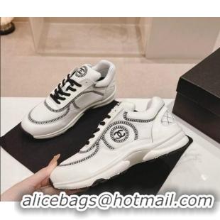 Best Price Chanel Calfskin & Mesh Sneakers with Stitching White 701051