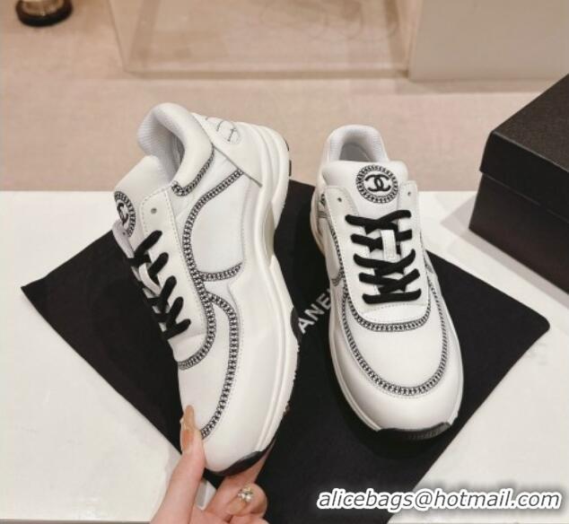 Best Price Chanel Calfskin & Mesh Sneakers with Stitching White 701051