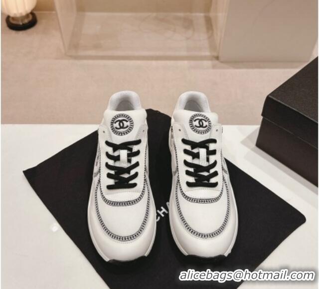 Best Price Chanel Calfskin & Mesh Sneakers with Stitching White 701051