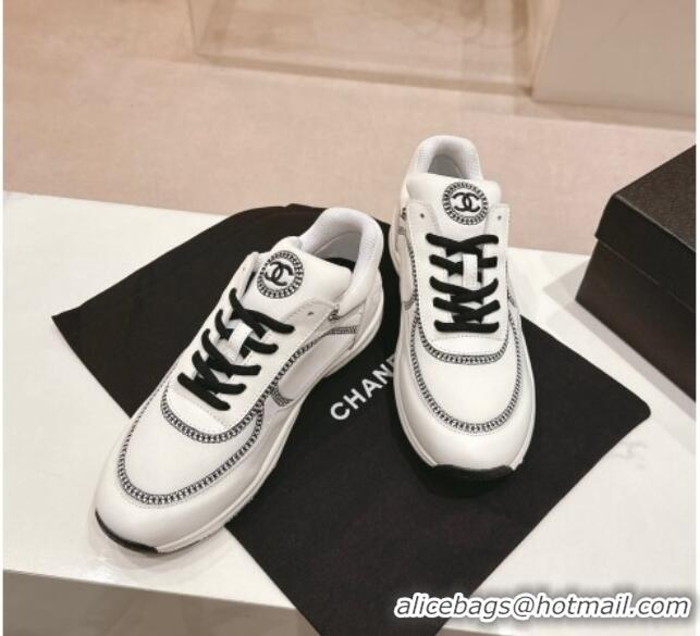 Best Price Chanel Calfskin & Mesh Sneakers with Stitching White 701051