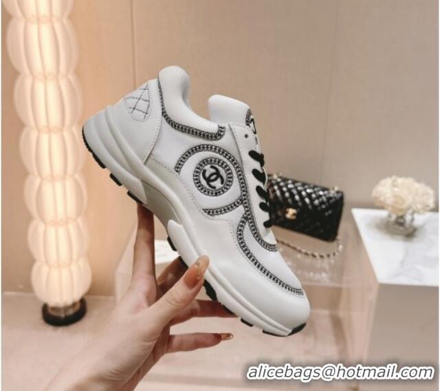 Best Price Chanel Calfskin & Mesh Sneakers with Stitching White 701051