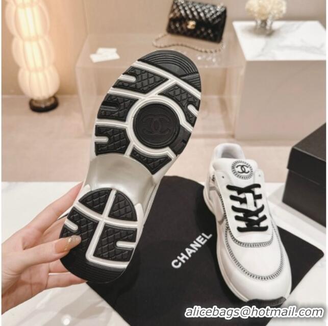 Best Price Chanel Calfskin & Mesh Sneakers with Stitching White 701051